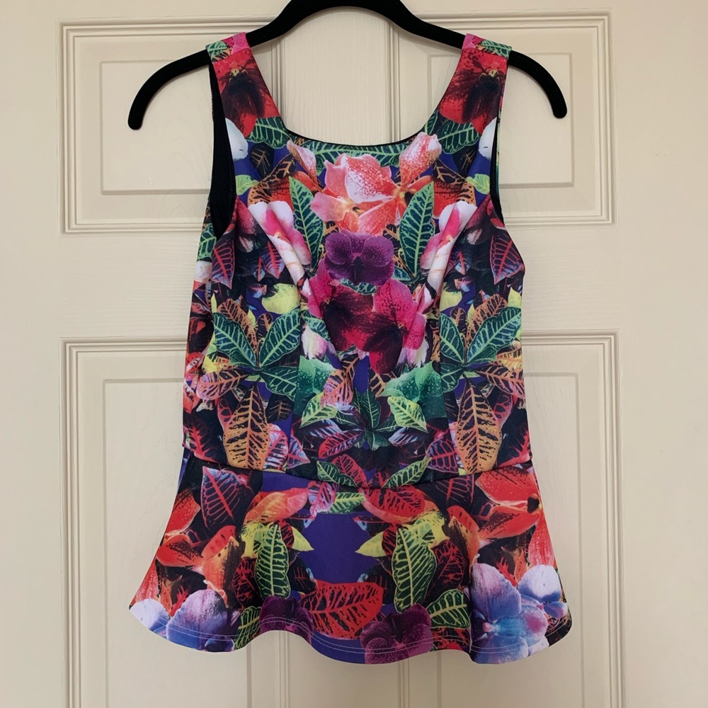 Tropical Peplum Scuba Tank Top size M